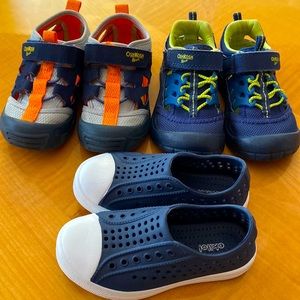 2 pairs of OshKosh B’gosh Boy Sandals, size 9 and 1 pair Okilol water shoes sz 8